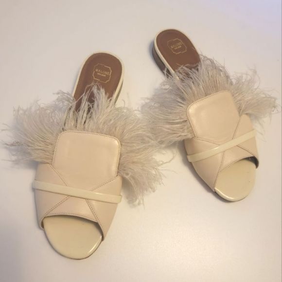 Malone Souliers Shoes - Malone Souliers 'Marina' Feather Satin Hollywood Starlet Glam Slides